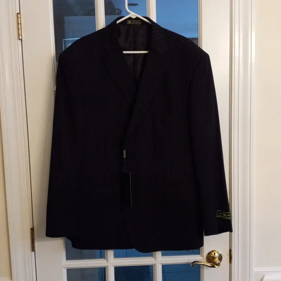 Cooper & Nelson Mens BlackPinstripe Blazer Size 48R 42W.